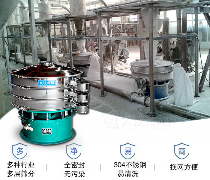 多種行業(yè)多層篩分采用全密封結(jié)構(gòu),無污染。304不銹鋼材質(zhì)易清洗。同時(shí)換網(wǎng)方便。