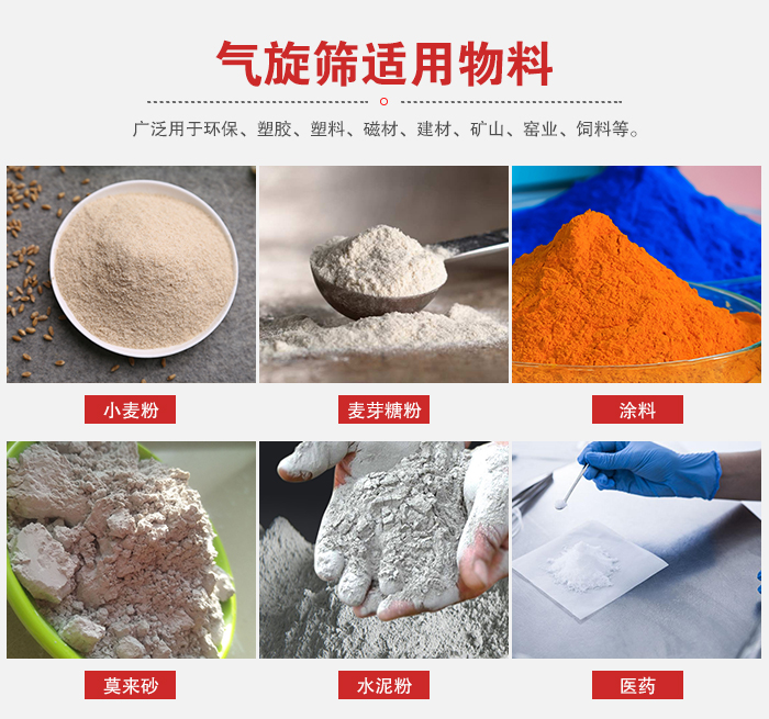 氣旋篩適用物料：小麥粉，麥芽糖粉，涂料，等粉狀物料。